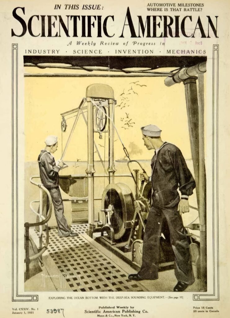 Cover of Scientific American, 1921, depicting ocean exploration.